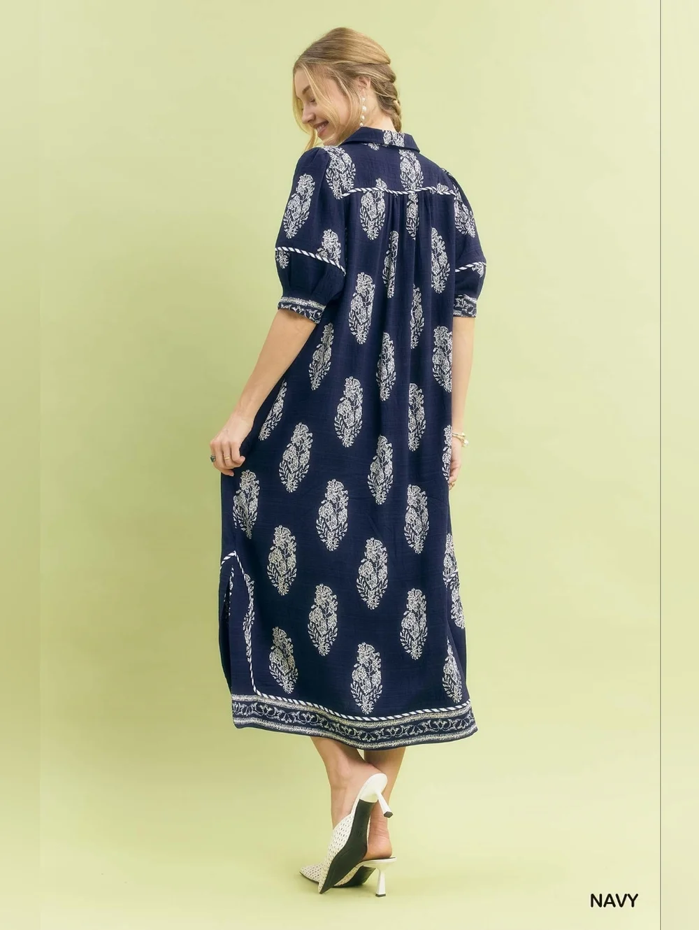 Umgee Border Print Collared Midi Dress - Picture 2 of 8